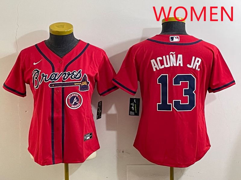 Women Atlanta Braves #13 Acuna jr Red Game 2025 Nike MLB Jersey style 3